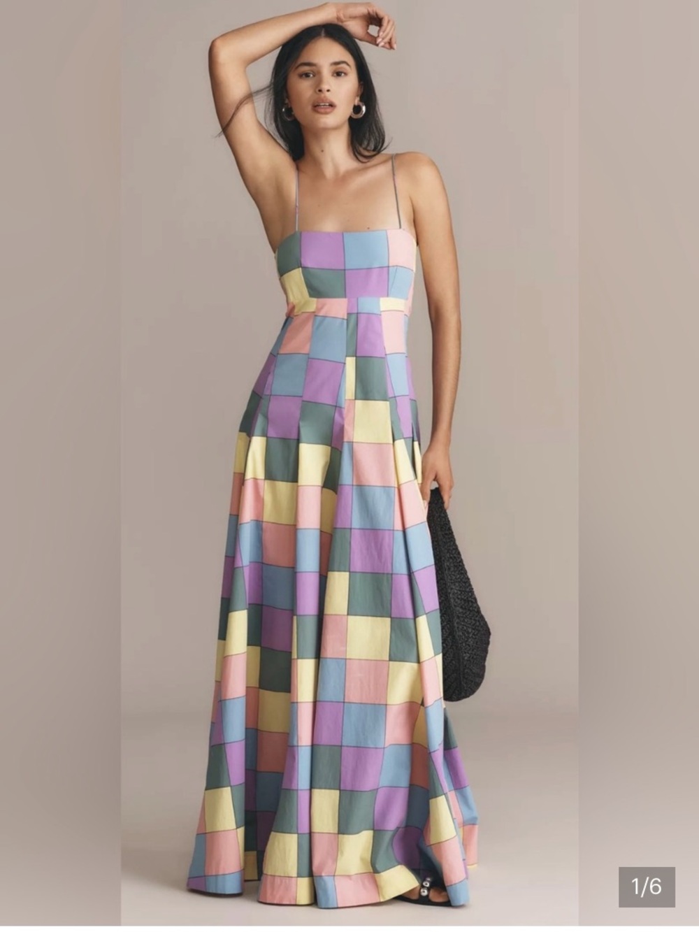 SWF bandeau Checkerboard Maxi Dress with Spaghetti Straps Sz L large